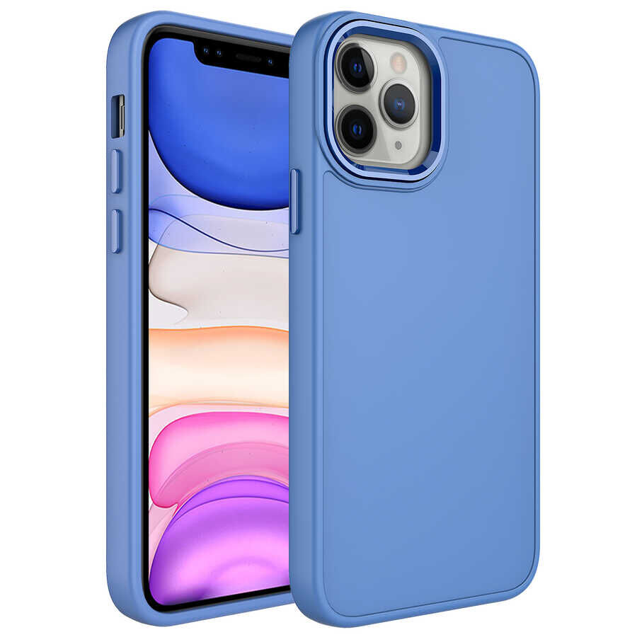 iPhone 12 Pro Kılıf Metal Çerçeve ve Buton Tasarımlı Silikon Luna Kapak Lavendery Gray