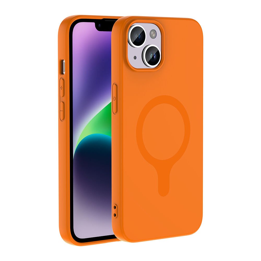 iPhone 13 Kılıf M-Safe Şarj Özellikli Kamera Korumali Premium Soft Aris Silikon Kapak Turuncu