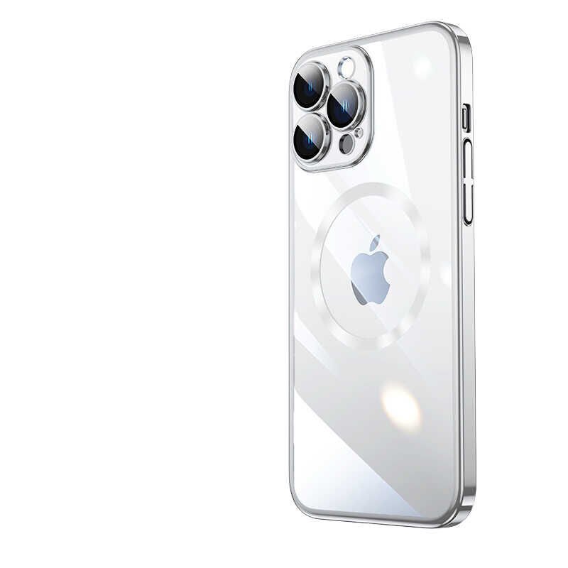 iPhone 13 Pro Kılıf Wireless Şarj Özellikli Sert PC  Riksos Magsafe Kapak Gümüş