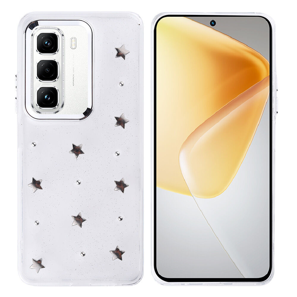 İnfinix Hot 50 Pro 4G Kılıf Airbag Tasarımlı Simli Şeffaf Kutup Kapak Yıldız