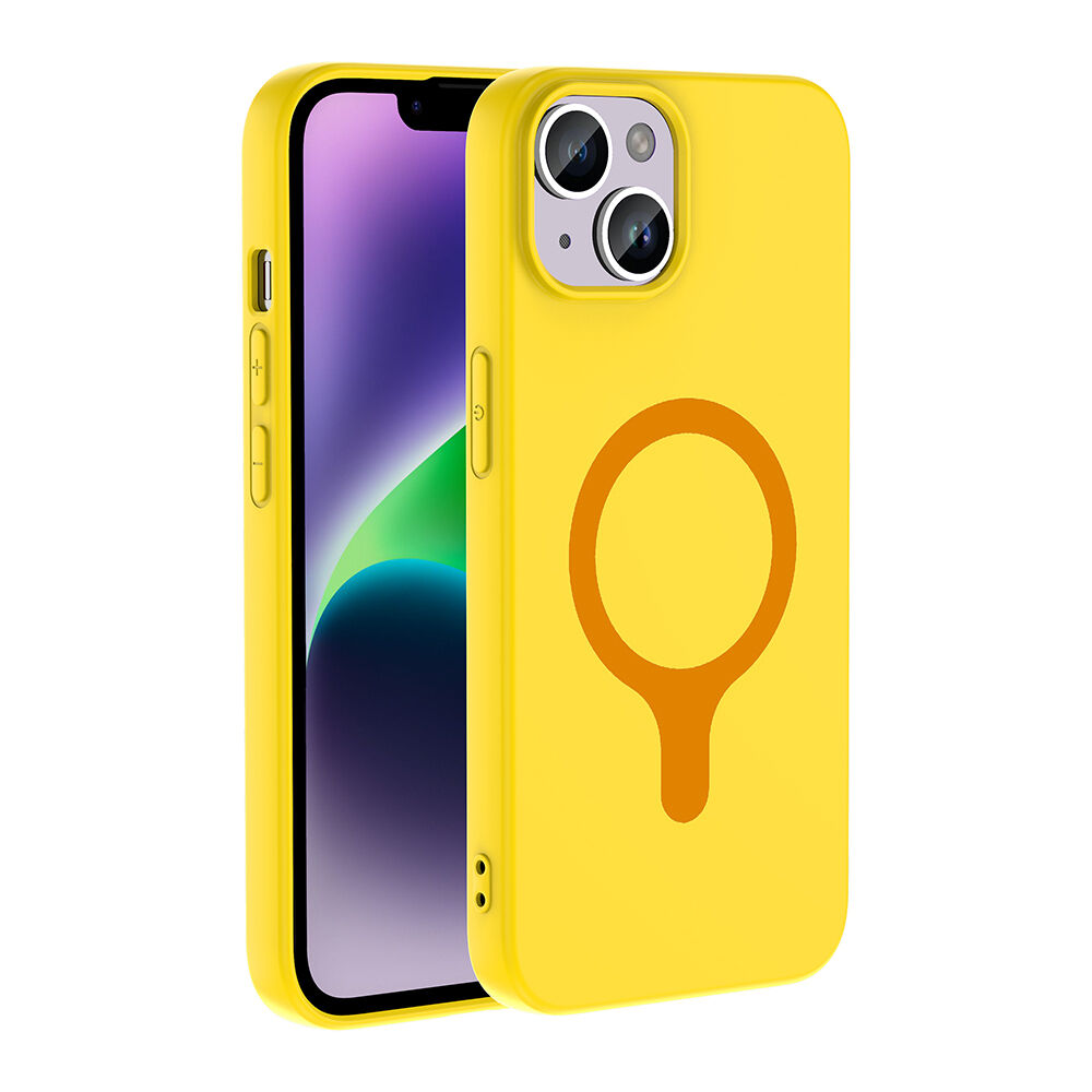 iPhone 13 Kılıf M-Safe Şarj Özellikli Kamera Korumali Premium Soft Aris Silikon Kapak Sarı