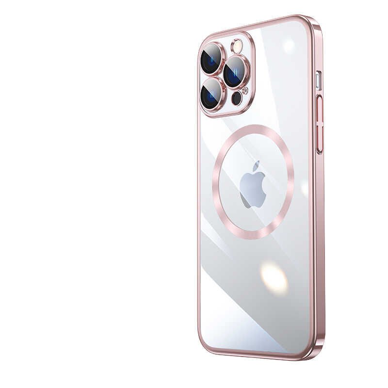 iPhone 13 Pro Kılıf Wireless Şarj Özellikli Sert PC  Riksos Magsafe Kapak Rose Gold