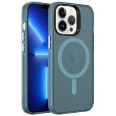 iPhone 13 Pro Max Kılıf Magsafe Şarj Özellikli Buzlu Transparan C-Pro Sert Kapak kılıf Yeşil