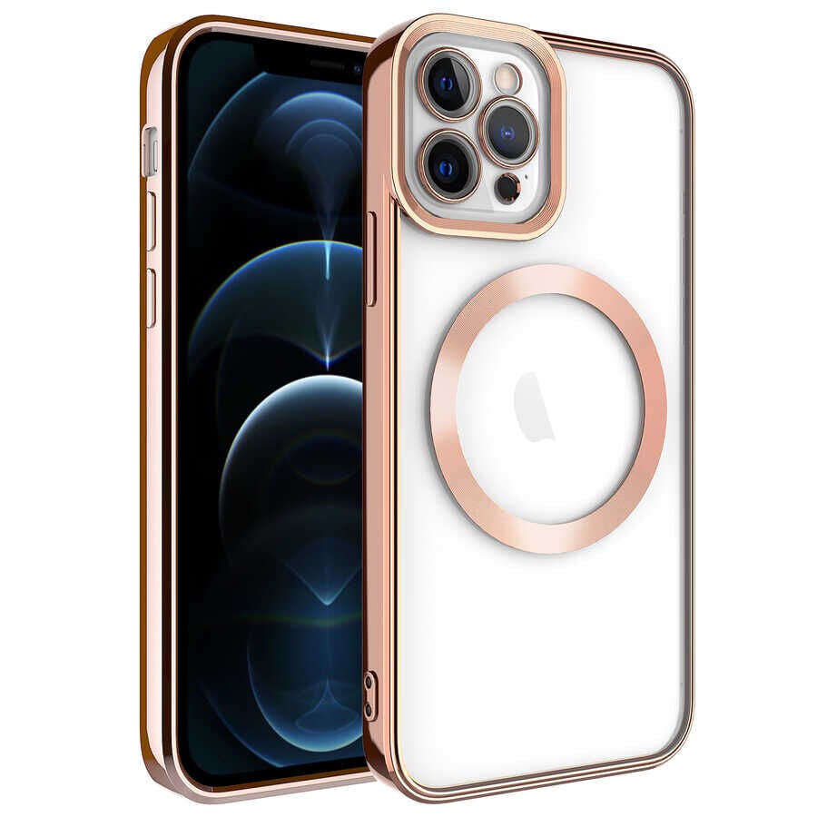 iPhone 12 Pro Max Kılıf Magsafe Wireless Şarj Özellikli Setro Silikon Rose Gold