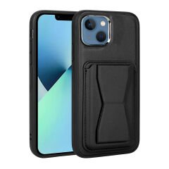 iPhone 13 Kılıf Kartlıklı Standlı ​Pu Deri emo Kapak
