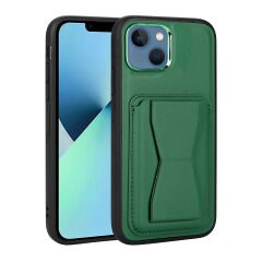 iPhone 13 Kılıf Kartlıklı Standlı ​Pu Deri emo Kapak