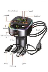 G15 FM Transmitter Araç Şarj Cihazı (18W Hızlı Şarj - USB/Type-C/TF Kart Destekli)