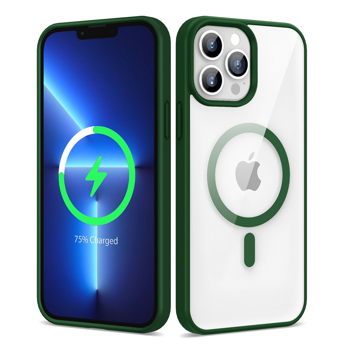 iPhone 13 Pro Max Kılıf Magsafe Wireless Şarj Özellikli Silikon Ege Kapak Koyu Yeşil