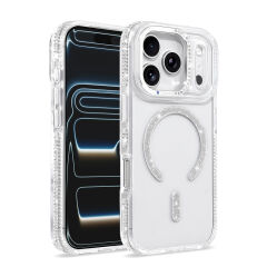 iPhone 17 Pro Kılıf Premium M-Safe Şarj Özellikli Şeffaf Kenari Taşli Simli Tera Silikon Kapak