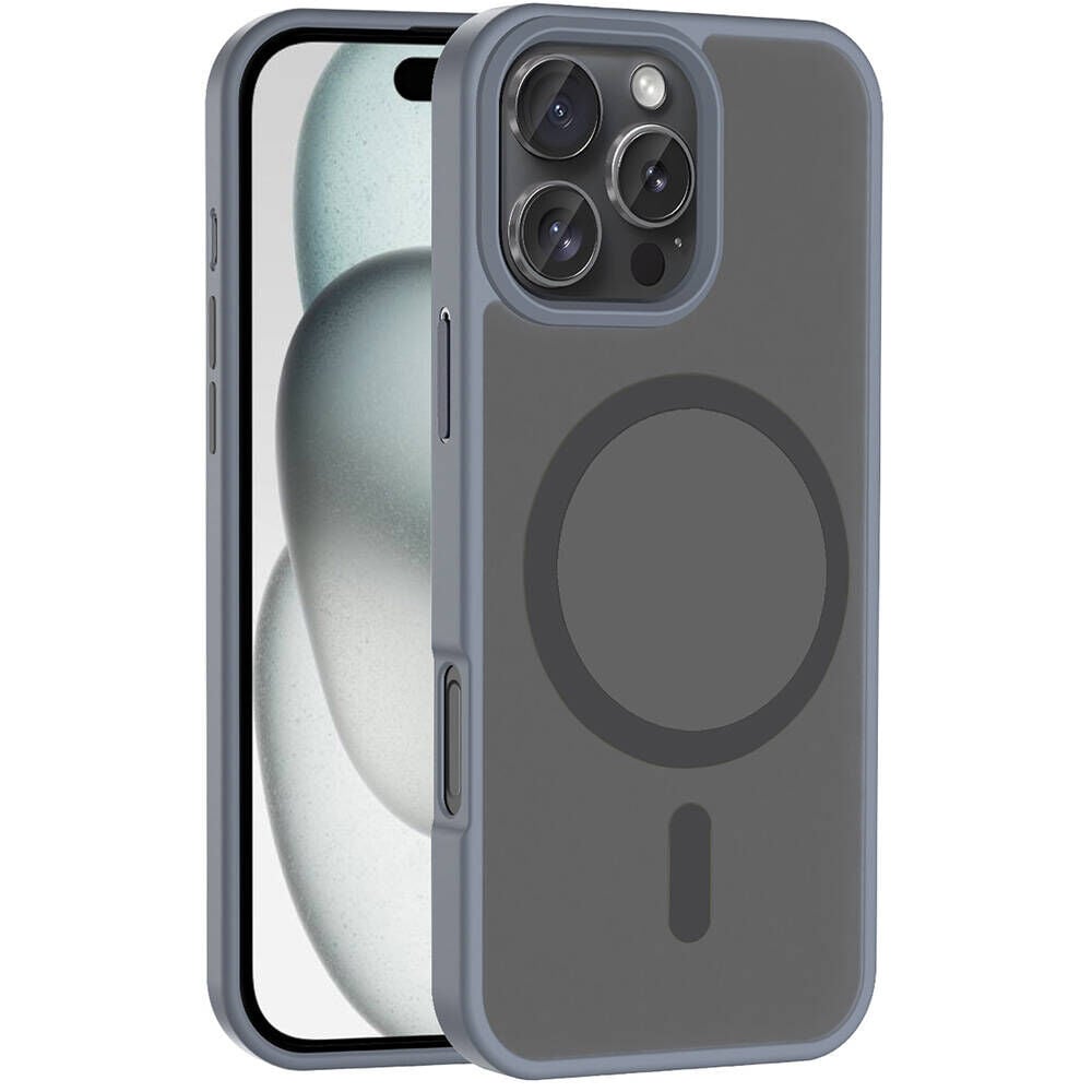 iPhone 16 Pro Kılıf Kablosuz Şarj Özellikli Mat Arka Yüzey Sio Kapak Gri