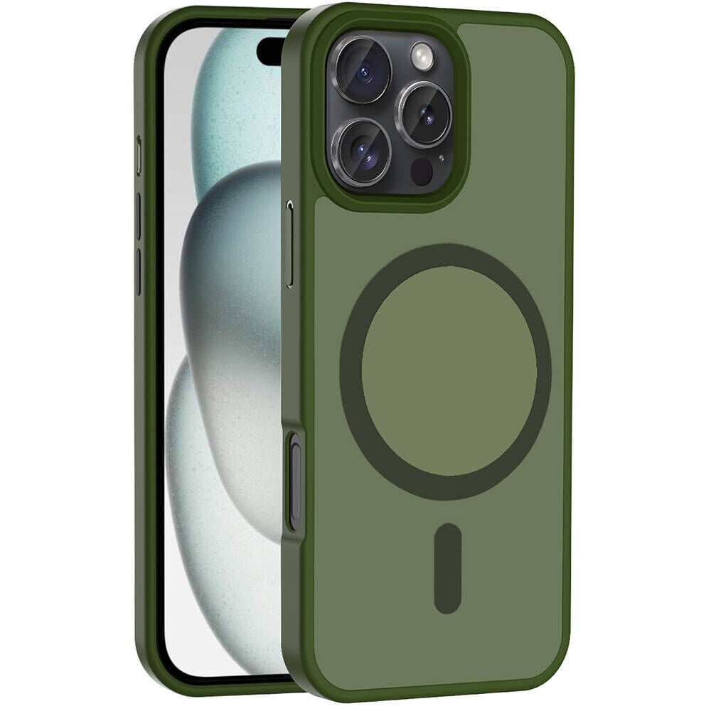iPhone 16 Pro Kılıf Kablosuz Şarj Özellikli Mat Arka Yüzey Sio Kapak Koyu Yeşil
