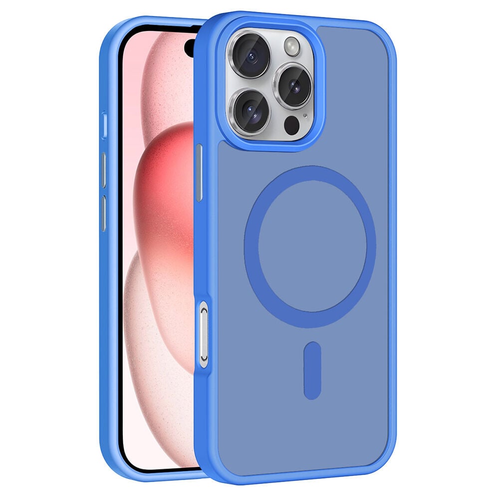 iPhone 16 Pro Kılıf Kablosuz Şarj Özellikli Mat Arka Yüzey Sio Kapak Mavi