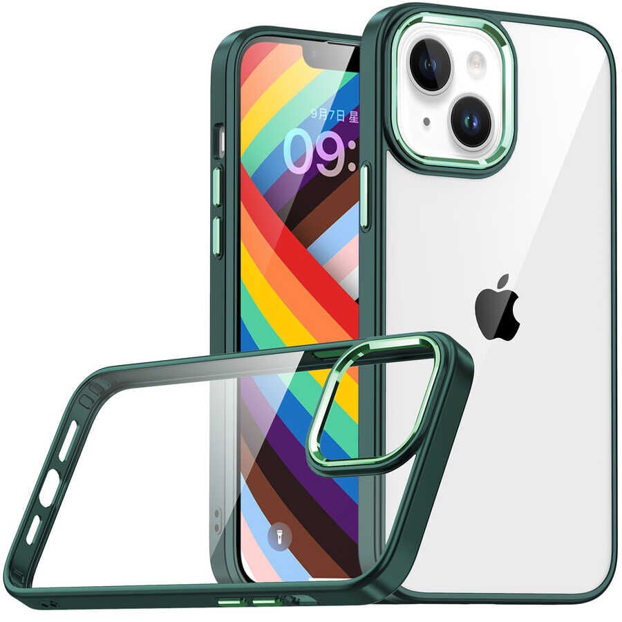 iPhone 14 Plus Kılıf Kamera Çıkıntılı Arkası Şeffaf Köşeleri Parlak Renkli Işlemeli Flora Kapak