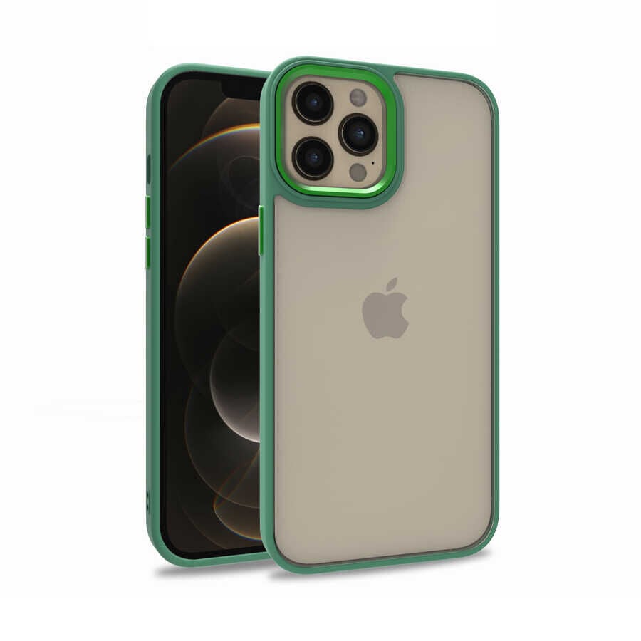 iPhone 12 Pro Max Kılıf Kamera Çıkıntılı Arkası Şeffaf Köşeleri Parlak Renkli Işlemeli Flora Kapak Yeşil