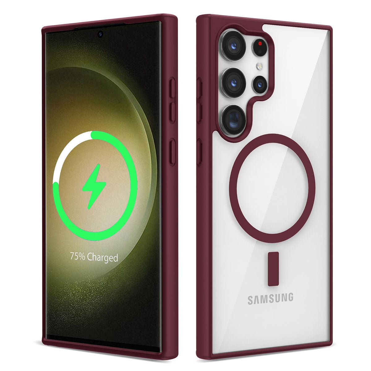 Samsung Galaxy S22 Ultra Kılıf Magsafe Wireless Şarj Özellikli Silikon Ege Kapak Koyu Kırmızı