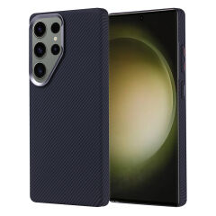 Samsung Galaxy S25 Ultra Kılıf Kablosuz Şarj Özellikli Karbon Fiber Görünümlü Nekst Kapak Yeşil