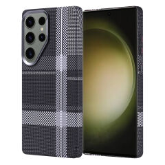 Samsung Galaxy S25 Ultra Kılıf Kablosuz Şarj Özellikli Karbon Fiber Görünümlü Nekst Kapak Siyah