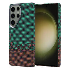 Samsung Galaxy S25 Ultra Kılıf Kablosuz Şarj Özellikli Karbon Fiber Görünümlü Nekst Kapak Yeşil