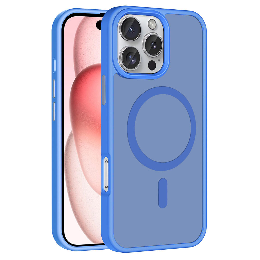 iPhone 16 Pro Max Kılıf Kablosuz Şarj Özellikli Mat Arka Yüzey Sio Kapak Mavi