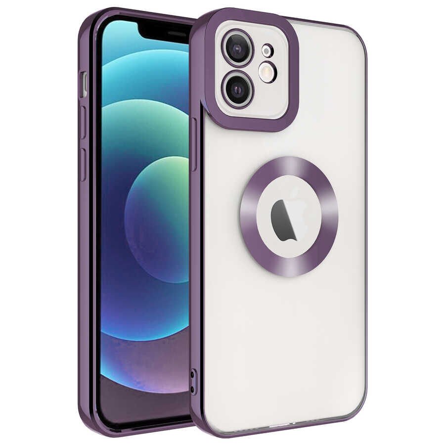 iPhone 12 Kılıf Kamera Korumalı Gösteren Omega Kapak Derin Mor