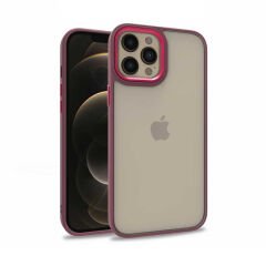 iPhone 12 Pro Max Kılıf Kamera Çıkıntılı Arkası Şeffaf Köşeleri Parlak Renkli Işlemeli Flora Kapak Kırmızı