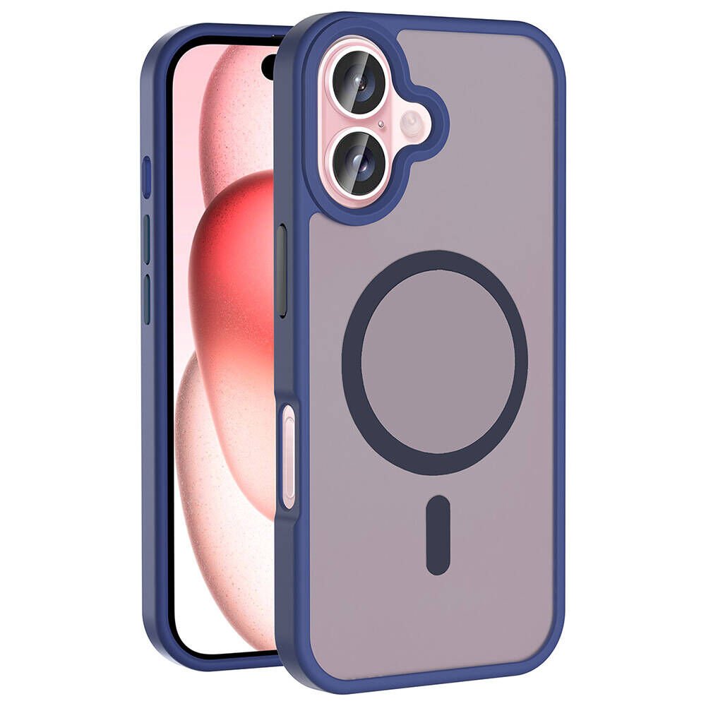 iPhone 16 Plus Kılıf Kablosuz Şarj Özellikli Mat Arka Yüzey Sio Kapak Lacivert