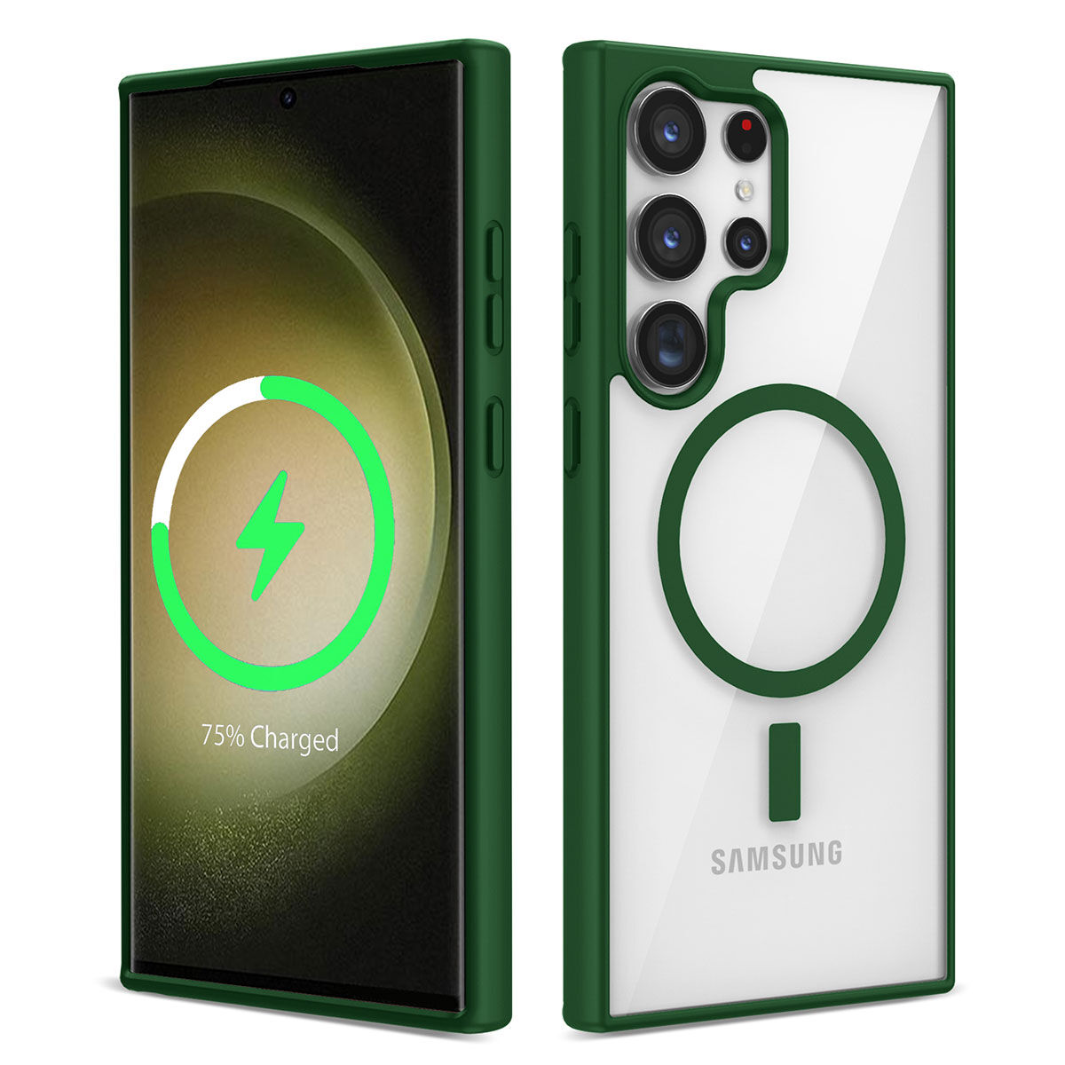 Samsung Galaxy S22 Ultra Kılıf Magsafe Wireless Şarj Özellikli Silikon Ege Kapak Yeşil