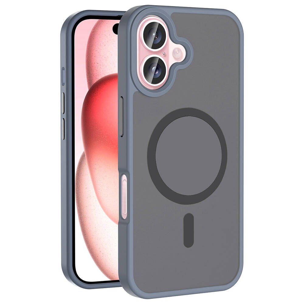 iPhone 16 Plus Kılıf Kablosuz Şarj Özellikli Mat Arka Yüzey Sio Kapak Gri