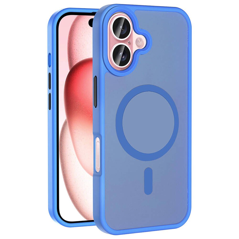 iPhone 16 Plus Kılıf Kablosuz Şarj Özellikli Mat Arka Yüzey Sio Kapak Mavi
