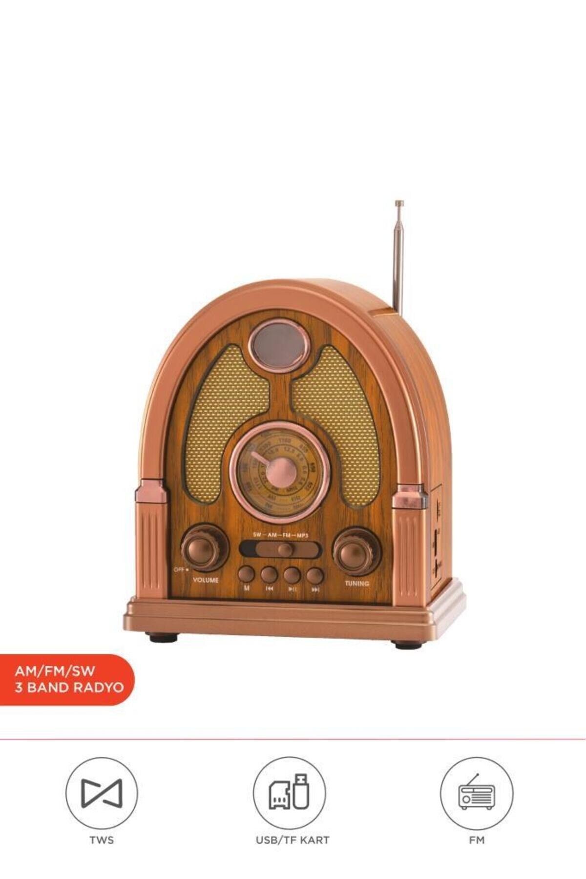 D58 Nostalji Radyo Kablosuz Bluetooth Hoparlör Açık Kahve