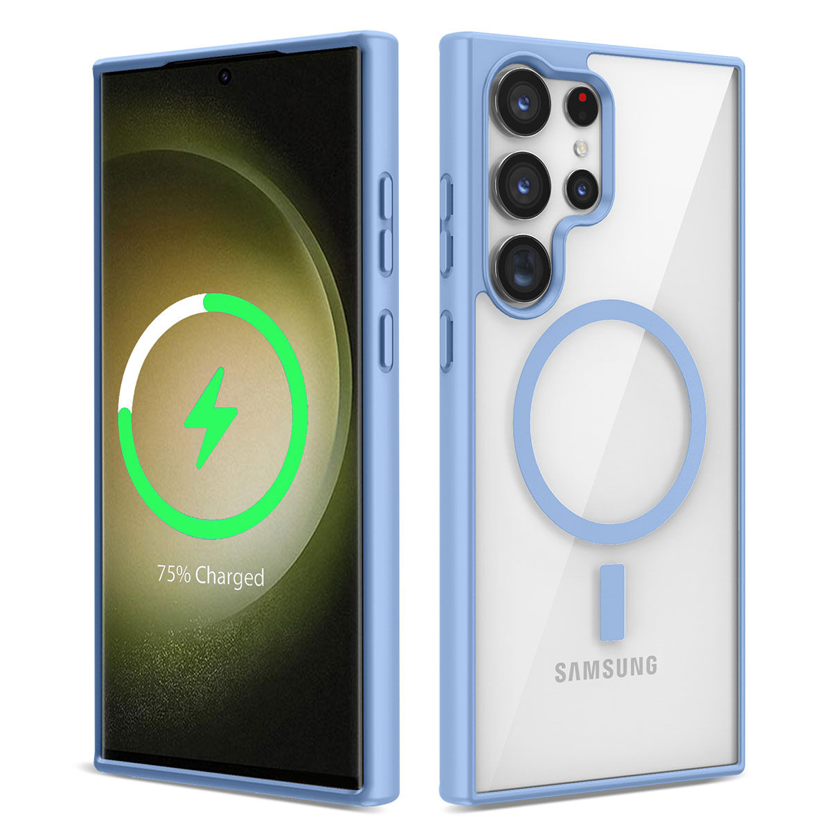 Samsung Galaxy S22 Ultra Kılıf Magsafe Wireless Şarj Özellikli Silikon Ege Kapak Mavi