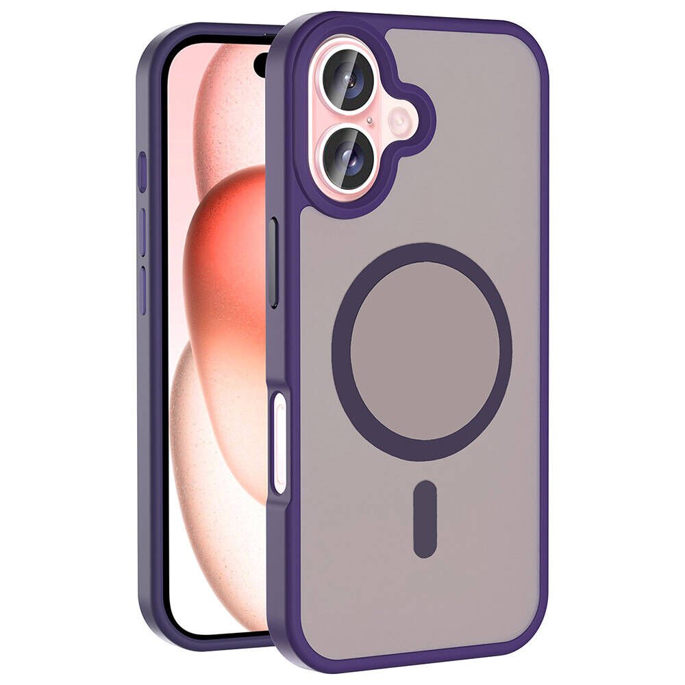 iPhone 16 Plus Kılıf Kablosuz Şarj Özellikli Mat Arka Yüzey Sio Kapak Derin Mor