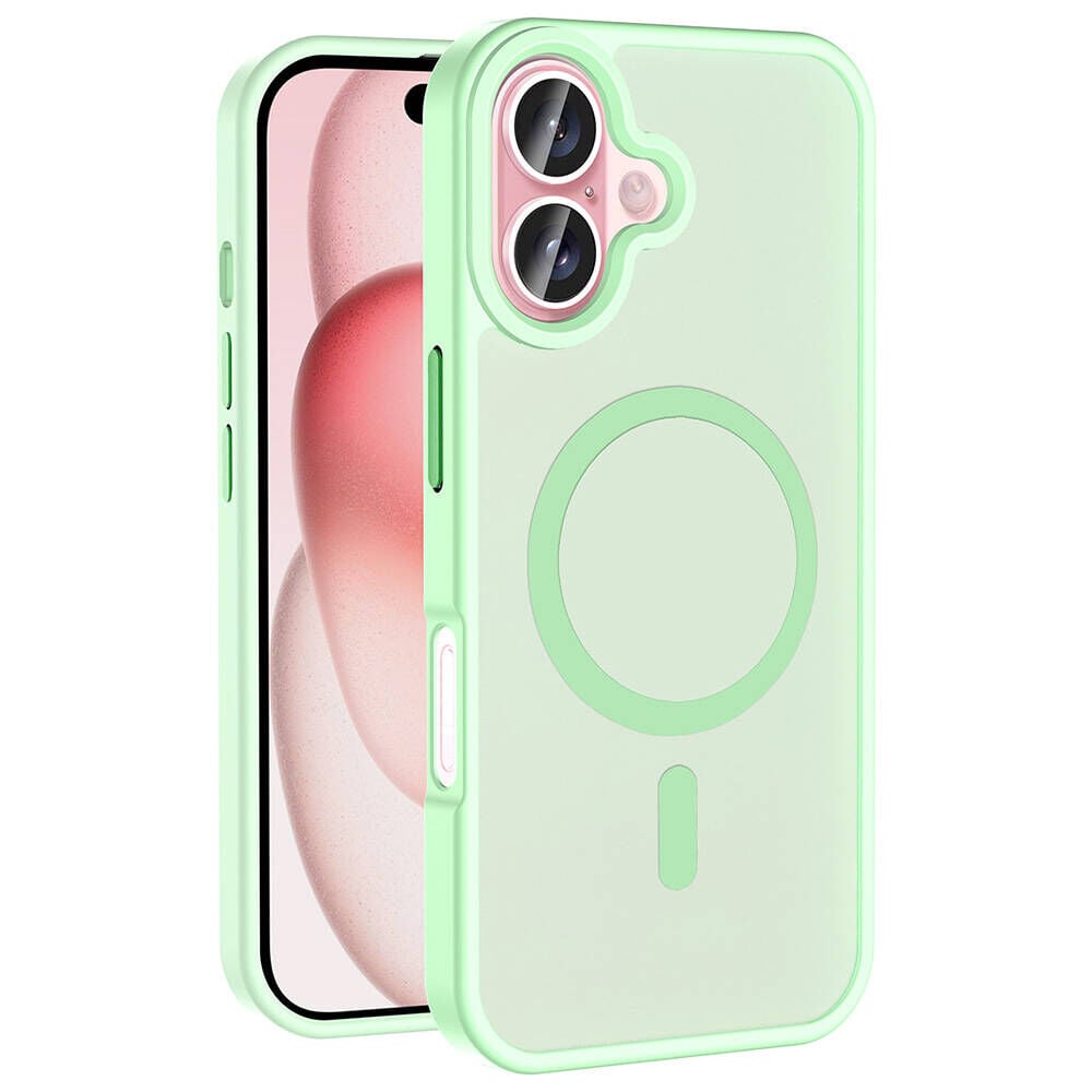 iPhone 16 Plus Kılıf Kablosuz Şarj Özellikli Mat Arka Yüzey Sio Kapak Açık Yeşil