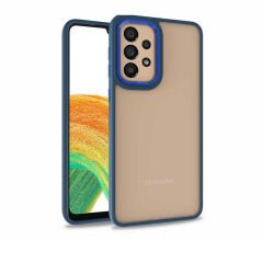 Samsung Galaxy A73 Kılıf Kamera Çıkıntılı Arkası Şeffaf Köşeleri Parlak Renkli Işlemeli Flora Kapak Mavi