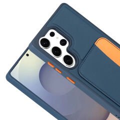 Samsung Galaxy S25 Ultra Uyumlu Kartlıklı Süni Deri X-Kart Cüzdan Silikon Kapak