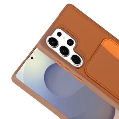 Samsung Galaxy S25 Ultra Uyumlu Kartlıklı Süni Deri X-Kart Cüzdan Silikon Kapak