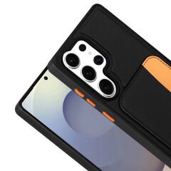 Samsung Galaxy S25 Ultra Uyumlu Kartlıklı Süni Deri X-Kart Cüzdan Silikon Kapak