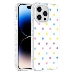 iPhone 14 Pro Max Airbag Korumalı Darbe Emici Puantiye Desenli Potik Sert PC Arka Kapak