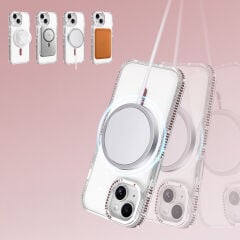 iPhone 15 Kılıf Premium M-Safe Şarj Özellikli Şeffaf Kenari Taşli Simli Tera Silikon Kapak