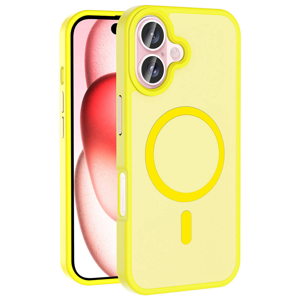 iPhone 16 Plus Kılıf Kablosuz Şarj Özellikli Mat Arka Yüzey Sio Kapak Sarı