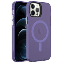 iPhone 12 Pro Kılıf Magsafe Şarj Özellikli Buzlu Transparan C-Pro Sert Kapak kılıf