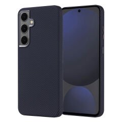 Samsung Galaxy S24 FE Kılıf Kablosuz Şarj Özellikli Karbon Fiber Görünümlü Nekst Kapak Gold