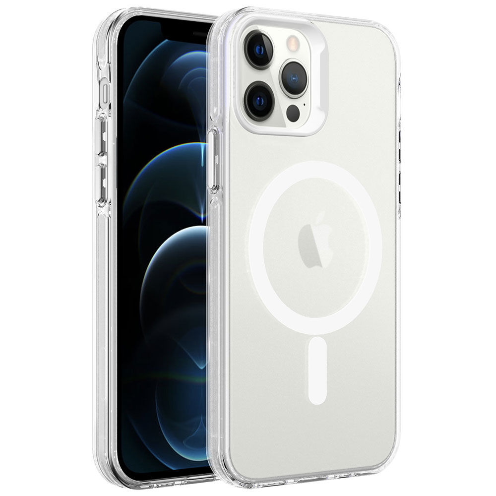 iPhone 12 Pro Kılıf Magsafe Şarj Özellikli Buzlu Transparan C-Pro Sert Kapak kılıf Renksiz