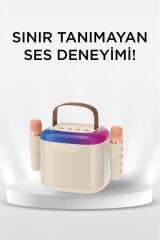 D51 Beyaz Çift Mikrofonlu Kablosuz Parti Hoparlörü