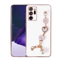 Samsung Galaxy Note 20 Ultra Kılıf El Tutamaçlı Kamera Korumalı Taka Silikon Kapak Beyaz