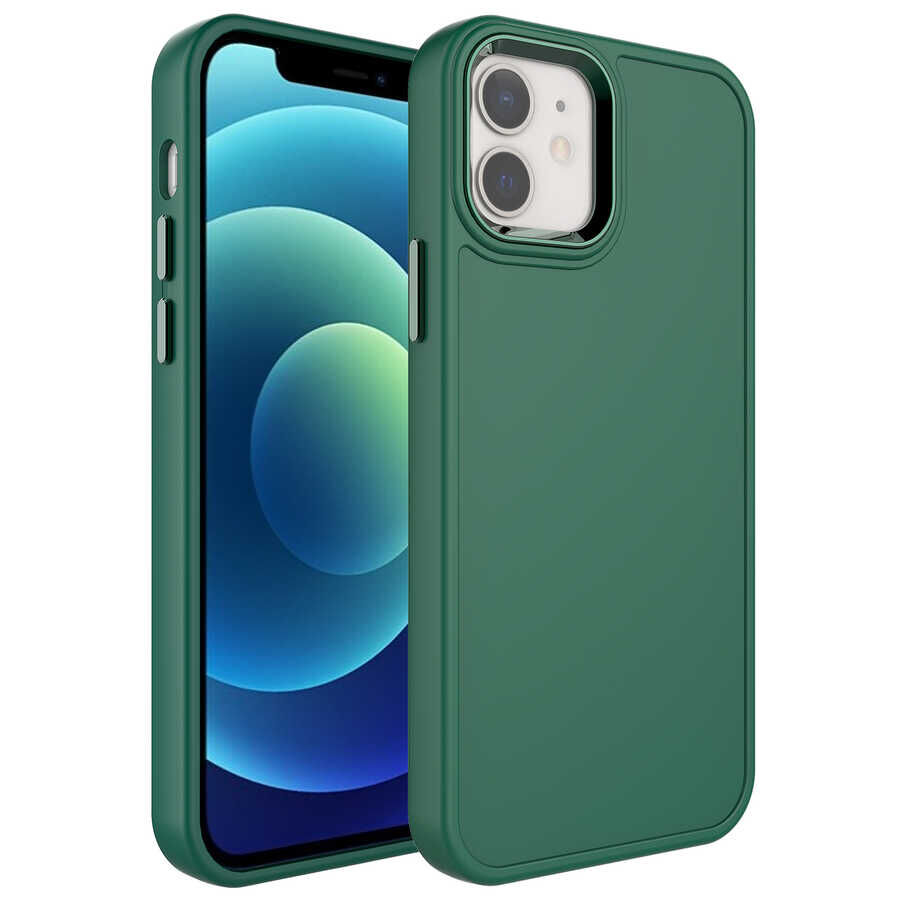 iPhone 12 Pro Kılıf Metal Çerçeve ve Buton Tasarımlı Sert Botox Kapak