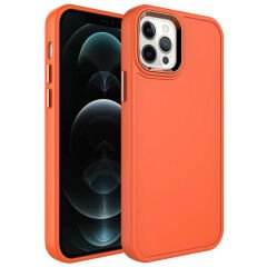 iPhone 12 Pro Kılıf Metal Çerçeve ve Buton Tasarımlı Sert Botox Kapak