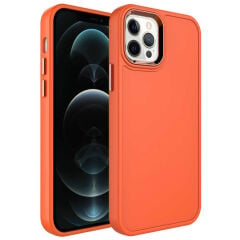iPhone 12 Pro Kılıf Metal Çerçeve ve Buton Tasarımlı Sert Botox Kapak