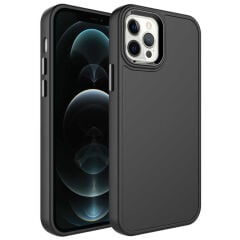 iPhone 12 Pro Kılıf Metal Çerçeve ve Buton Tasarımlı Sert Botox Kapak