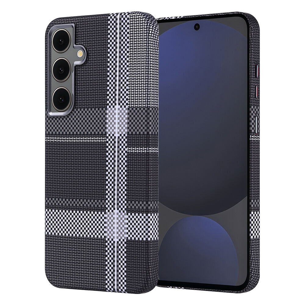Samsung Galaxy S24 FE Kılıf Kablosuz Şarj Özellikli Karbon Fiber Görünümlü Nekst Kapak Gri-Siyah